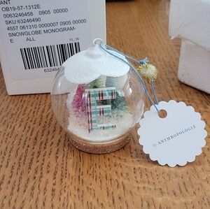 Anthropologie Monogram "E" Snowglobe Ornament - red, green plaid